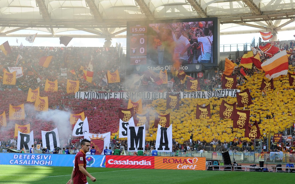 during the Serie A match between AS Roma and SS Lazio at Stadio Olimpico on September 22, 2013 in Rome, Italy.