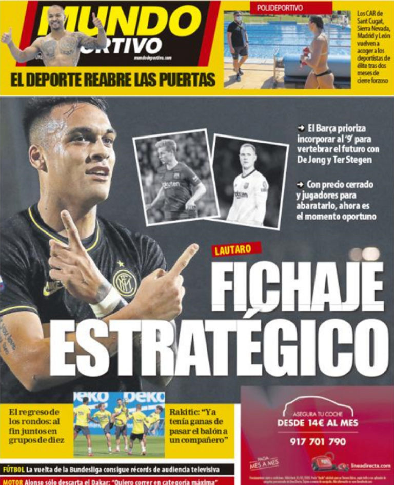 MD – Sempre Lautaro in prima pagina: “La colonna portante con De Jong e ter Stegen
