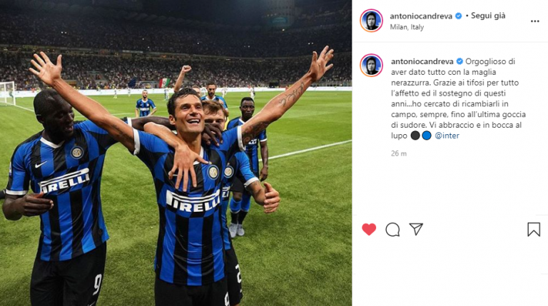 Social – Anche Candreva saluta l’Inter e i suoi tifosi: “Ho dato tutto per questa maglia, fino all’ultima goccia di sudore”