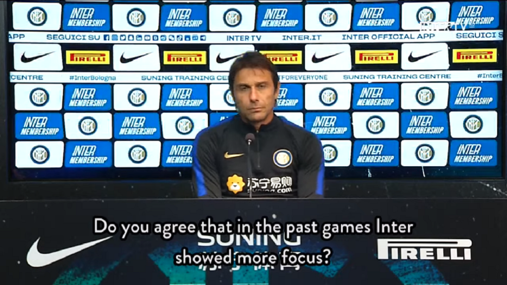 Inter-Bologna, Conte in conferenza: “Sensi non è pronto. Nainggolan? Sui singoli chiedete ai dirigenti”