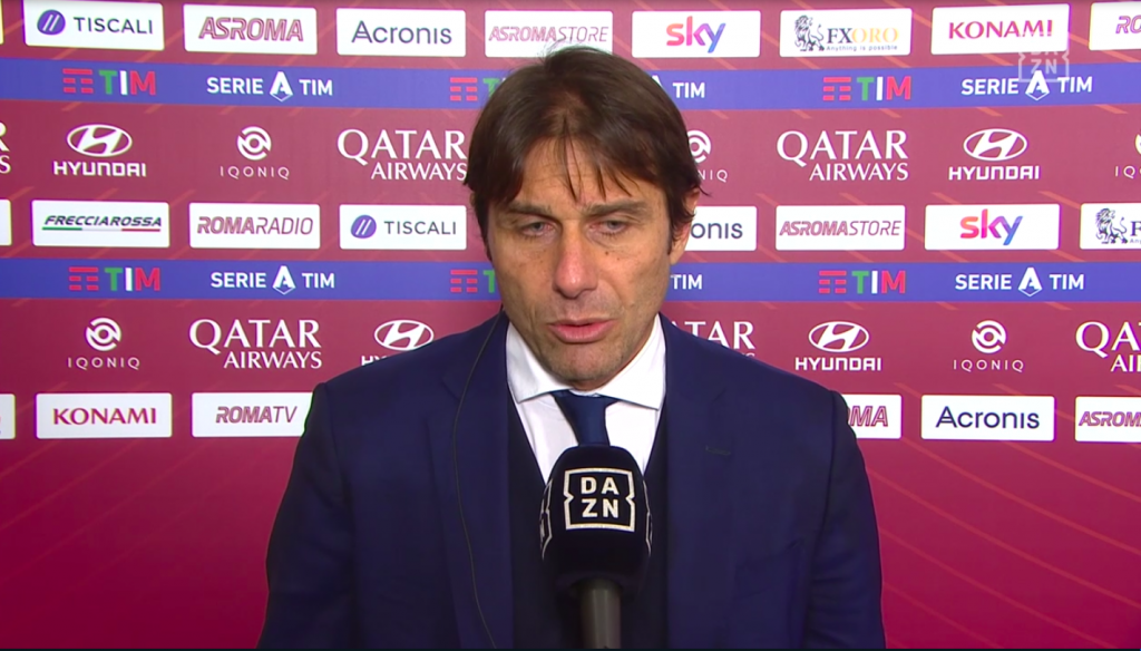 Roma-Inter, Conte (Dazn): “Giocare qui così non è da tutti. Cambi? Ve li spiego, ma non capisco perché…”