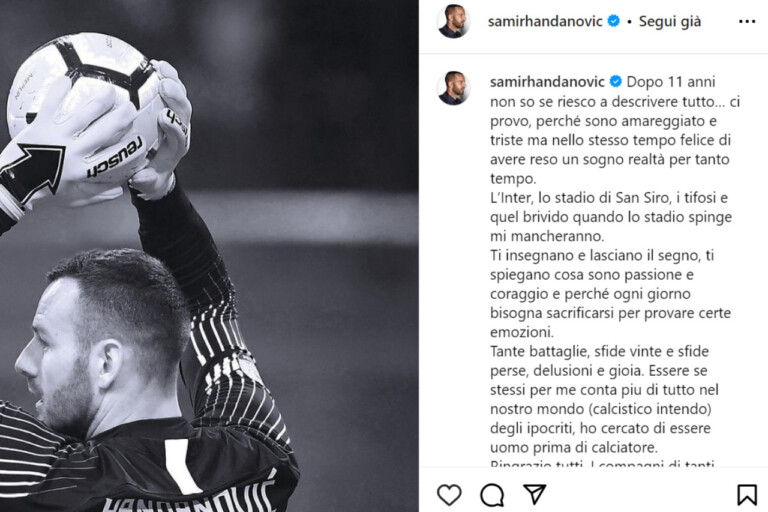 INSTAGRAM – Arriva il saluto di Handanovic: “Orgoglioso di questa maglia e della fascia”