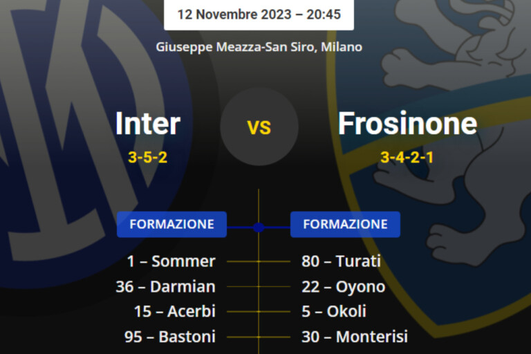 Inter-Frosinone, le formazioni UFFICIALI: Inzaghi punta sui TITOLARISSIMI